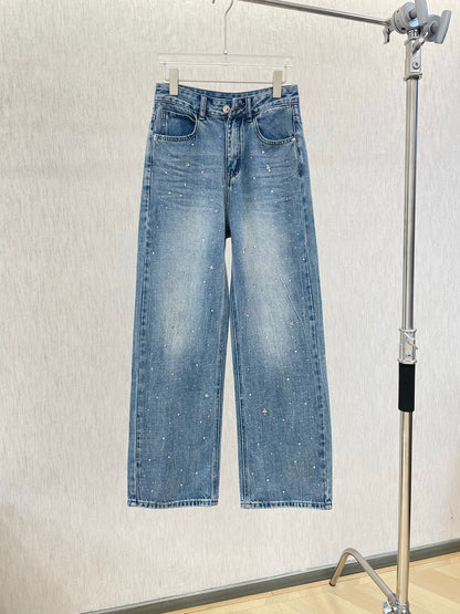 Explosive denim wide-leg pants