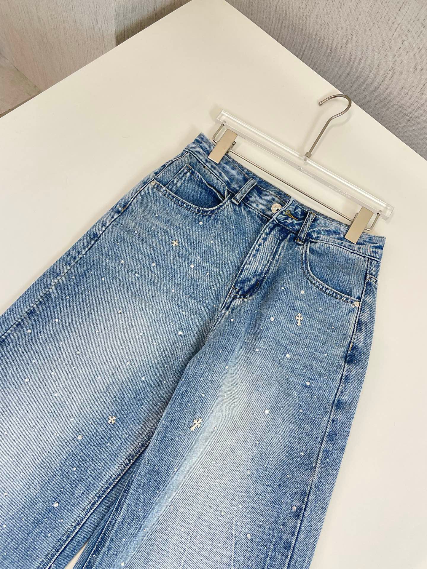 Explosive denim wide-leg pants