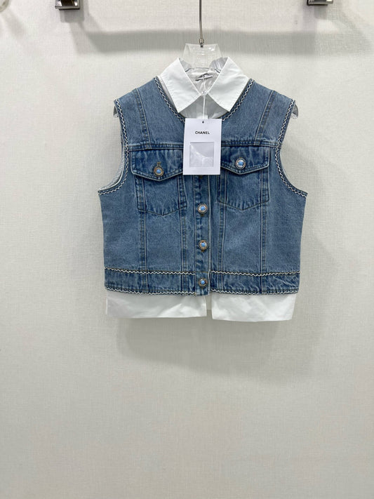 Heavy duty quilted denim vest