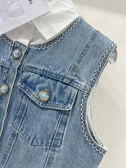 Heavy duty quilted denim vest