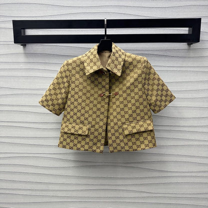 Jacquard Lapel Short Sleeve Jacket