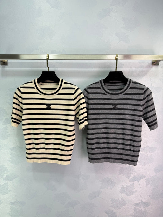 Striped knit short sleeve