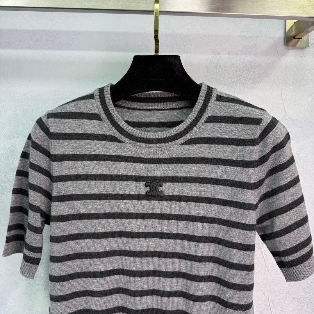 Striped knit short sleeve