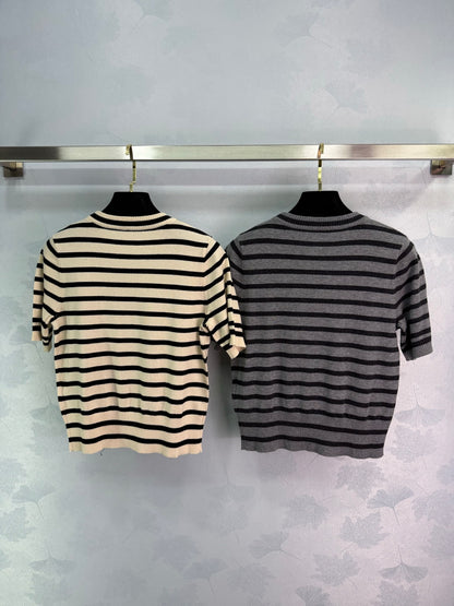 Striped knit short sleeve