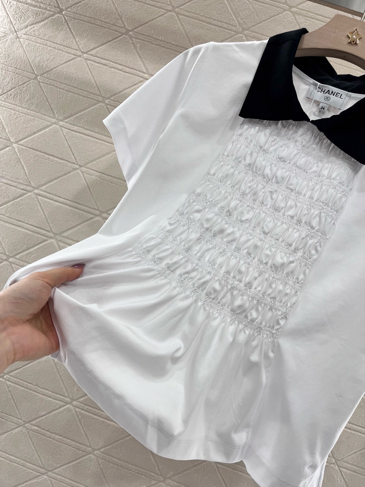 Pleated Embroidered 𝑝𝑜𝑙𝑜 Top