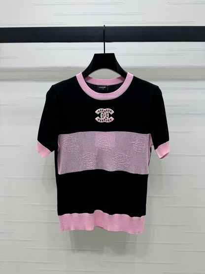 Colorblock Striped Knit Short Sleeves