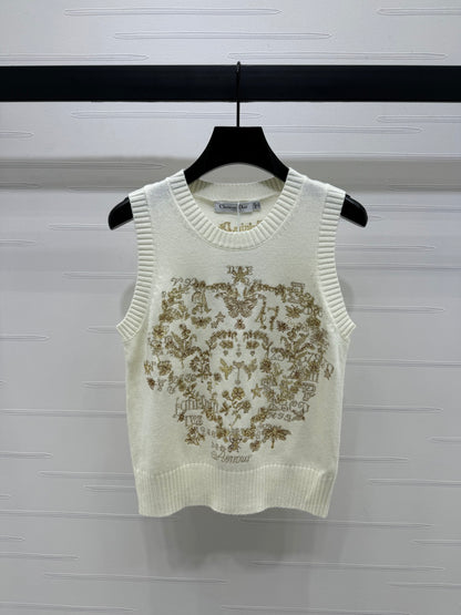 Round Neck Embroidered Flower and Butterfly Knitted Vest