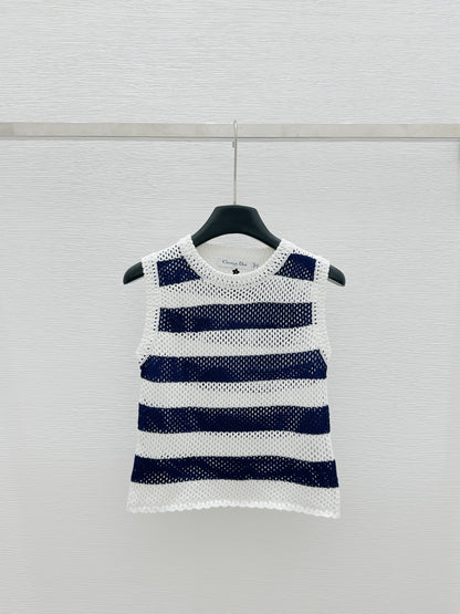 Crew Neck Colorblock Hollow Knit Vest