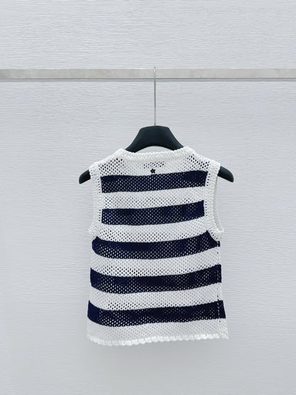 Crew Neck Colorblock Hollow Knit Vest