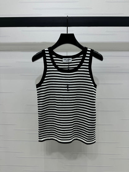 Lettering embroidered striped knitted vest