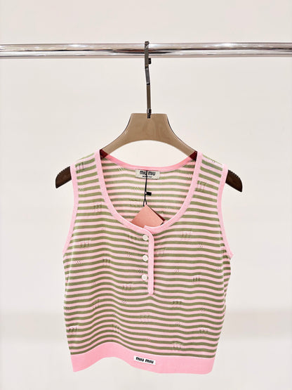 Crew Neck Contrast Stripe Knit Vest