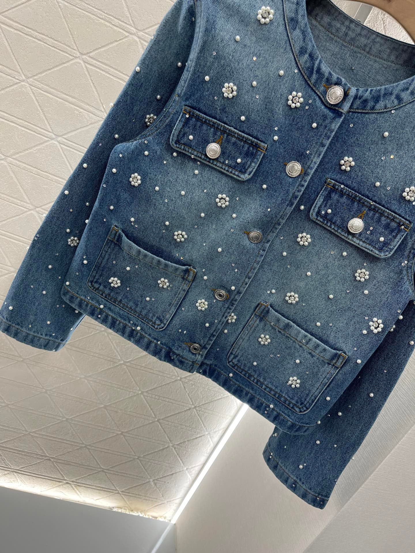 Heavy beaded denim jacket