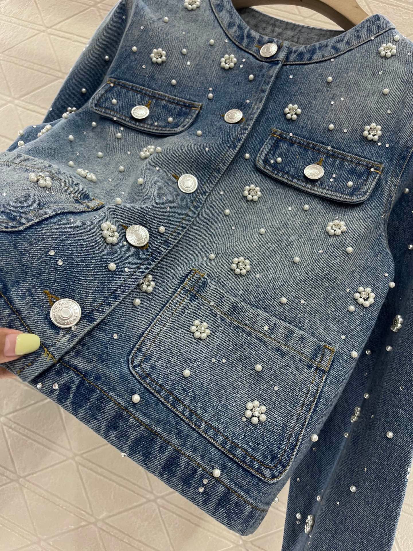 Heavy beaded denim jacket