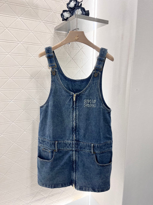 Denim overalls skirt