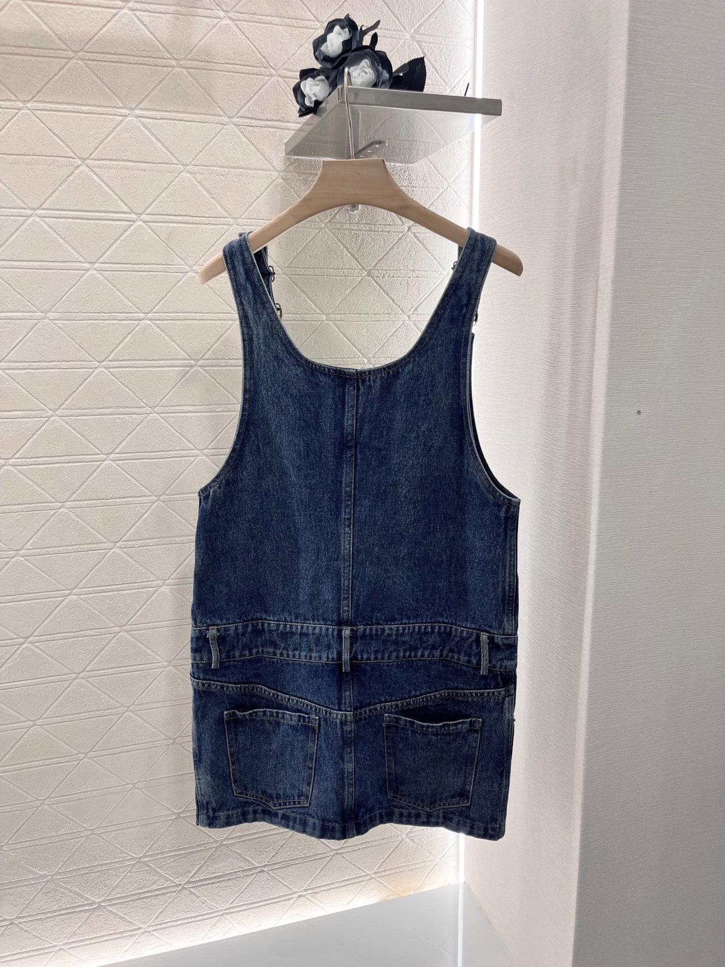 Denim overalls skirt