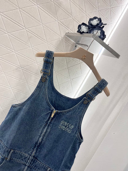 Denim overalls skirt