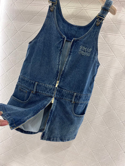 Denim overalls skirt