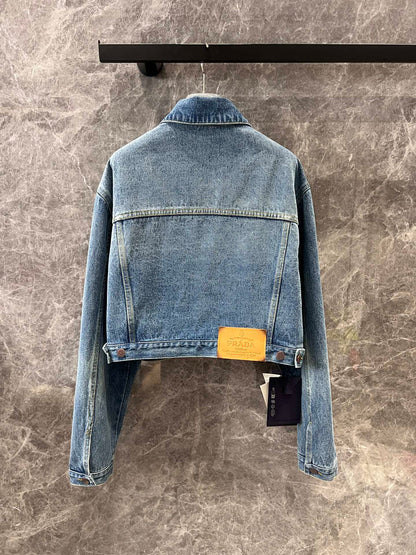 Lapel cropped denim jacket