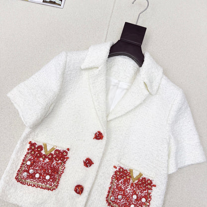 New style short coat with sequin embroidery pockets