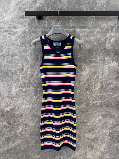 Colorful striped knitted vest dress