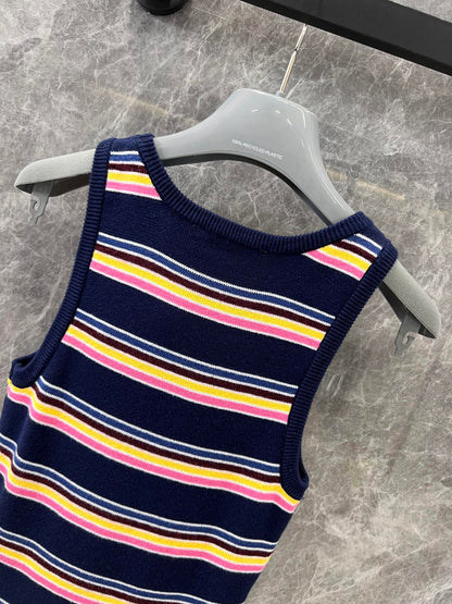 Colorful striped knitted vest dress