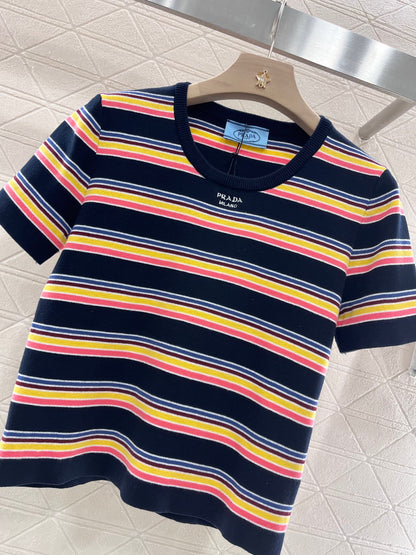 Striped knit short sleeves