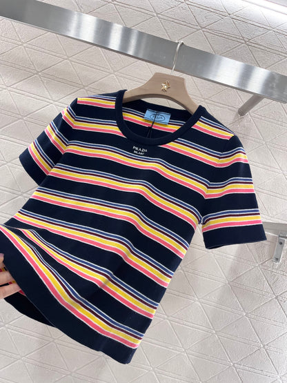 Striped knit short sleeves