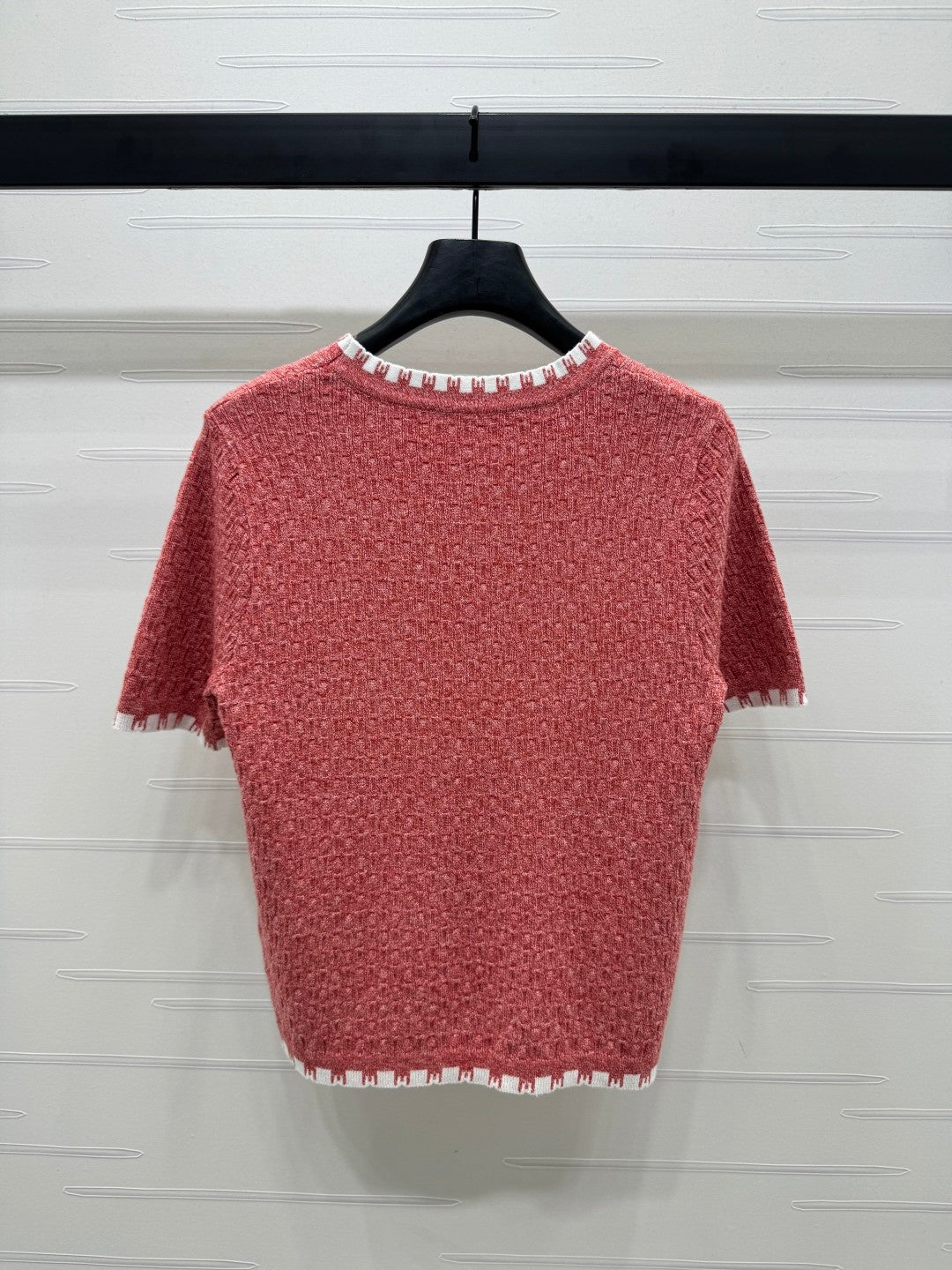 Contrast color crew neck knit short sleeves