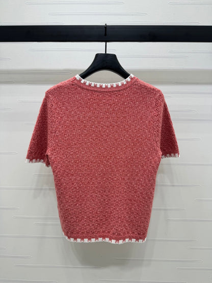 Contrast color crew neck knit short sleeves