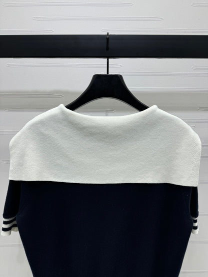 Navy Shawl Knit Short Sleeves