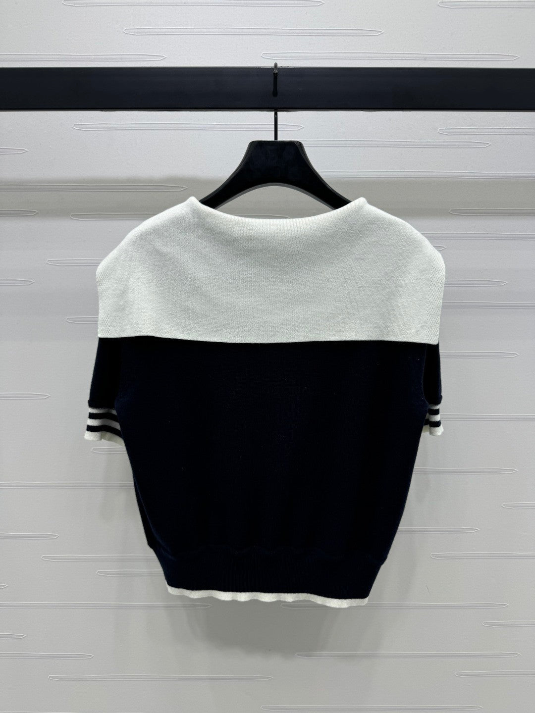 Navy Shawl Knit Short Sleeves