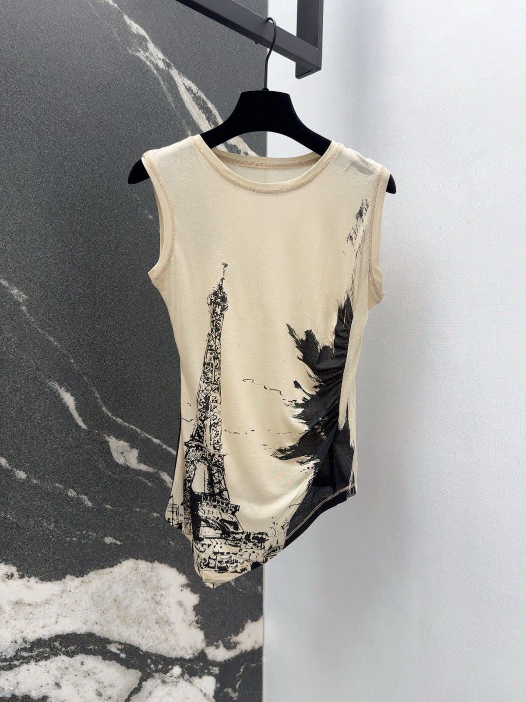 Spring and summer new arrival Eiffel Tower printed irregular sleeveless vest