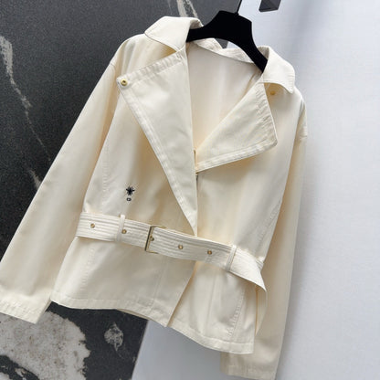 Early spring new arrival tie waist hooded short windbreaker jacket