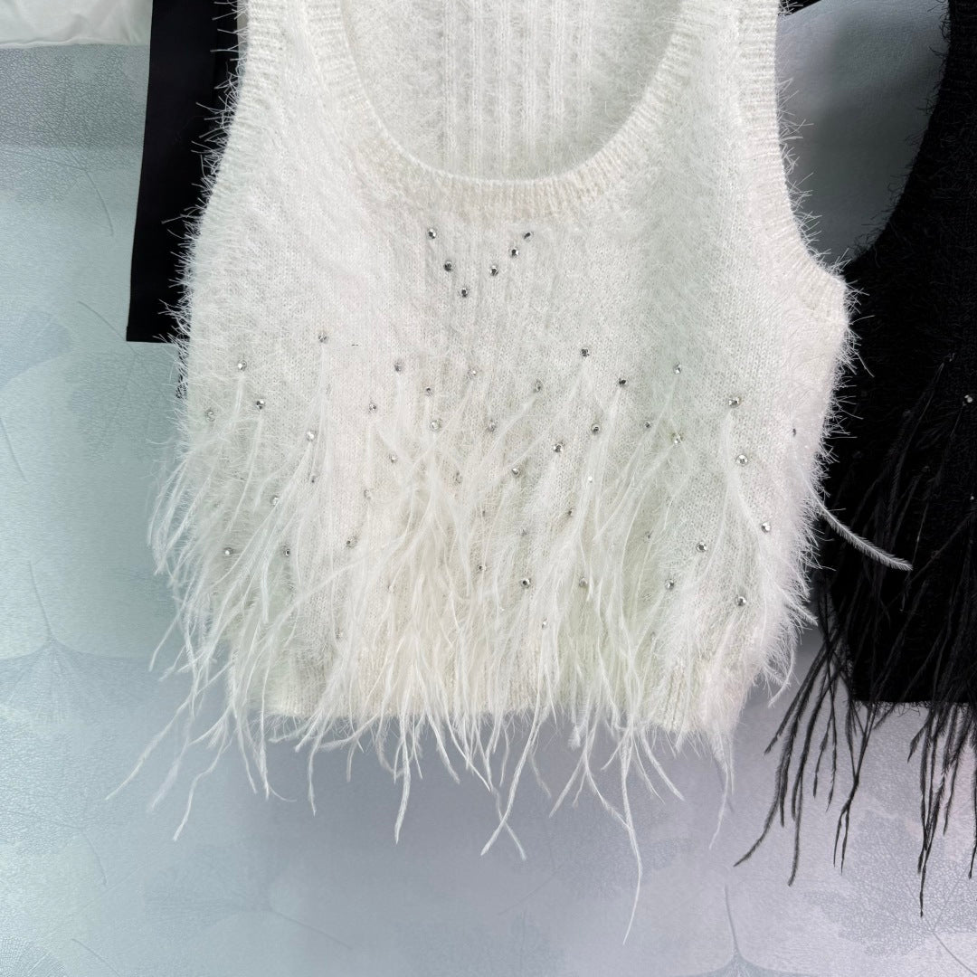 New hot diamond feather knitted vest