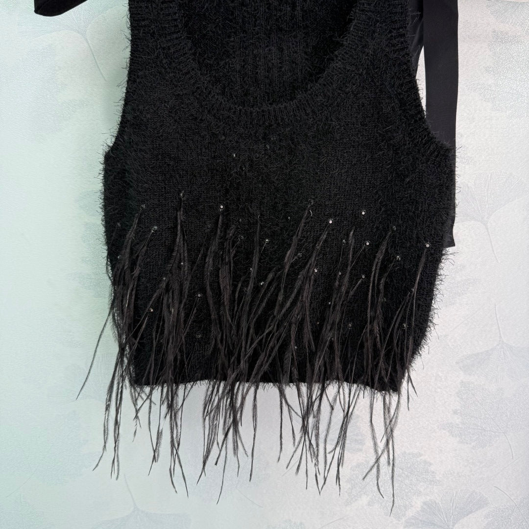 New hot diamond feather knitted vest