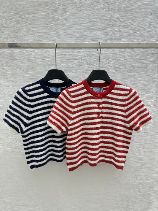 Striped crew neck knit short sleeves