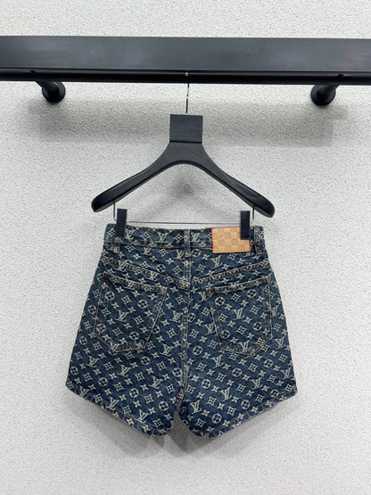 Denim shorts with floral print