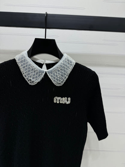 Heavy beaded doll collar knitted short sleeves