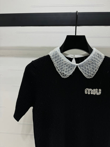 Heavy beaded doll collar knitted short sleeves