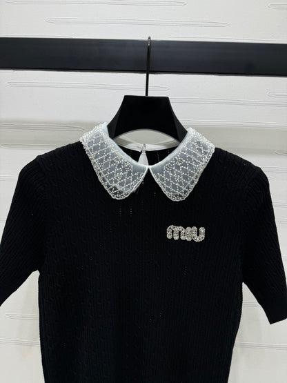 Heavy beaded doll collar knitted short sleeves