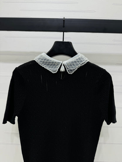 Heavy beaded doll collar knitted short sleeves