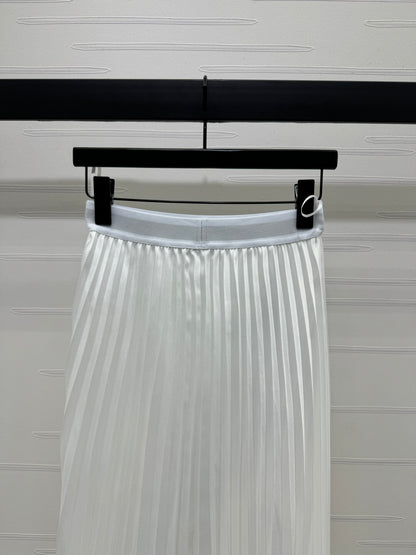 High waist stretch pleated maxi skirt