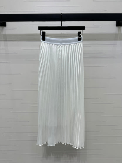 High waist stretch pleated maxi skirt