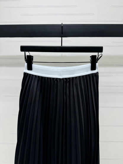 High waist stretch pleated maxi skirt