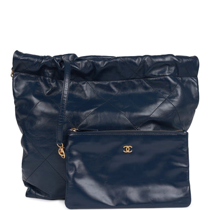 Large 22 Bag Navy Lambskin Antique Gold Hardware（46×45×10cm）