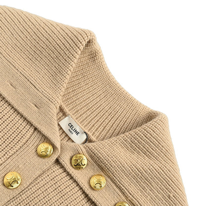 Single-breasted gold button lapel women's sweater