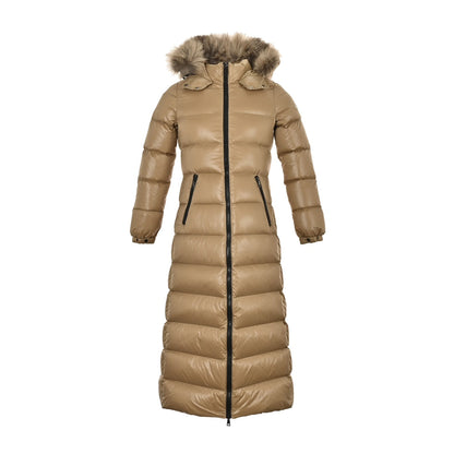 Women's extra long hooded down jacket