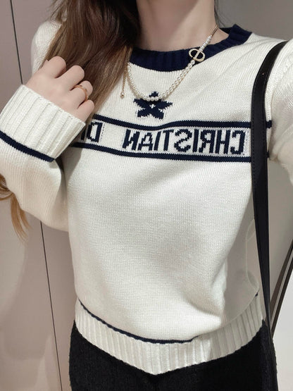 Classic contrast jacquard letter sweater