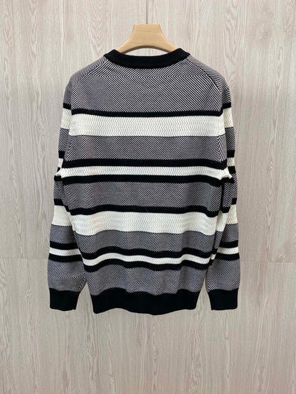 Double CC logo embroidered striped knitted pullover sweater