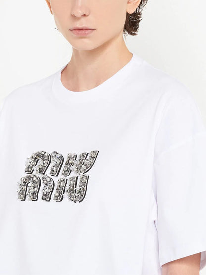 crystal-embellished cotton T-shirt